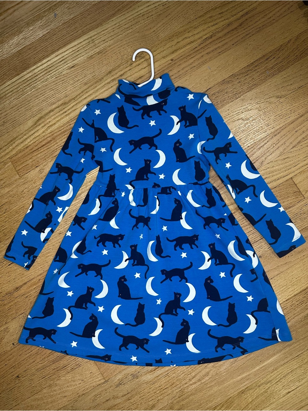 Mini Boden 6-7Y Blue Cat & Moon Turtleneck Dress